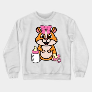 cute baby hamster wears a pink ribbon Crewneck Sweatshirt